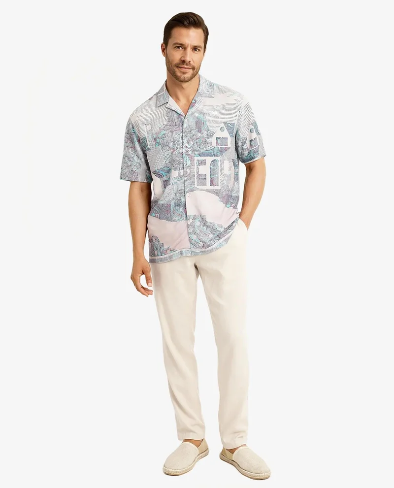 Rare Rabbit Men's Decorative Placement Print Boxy Shirt