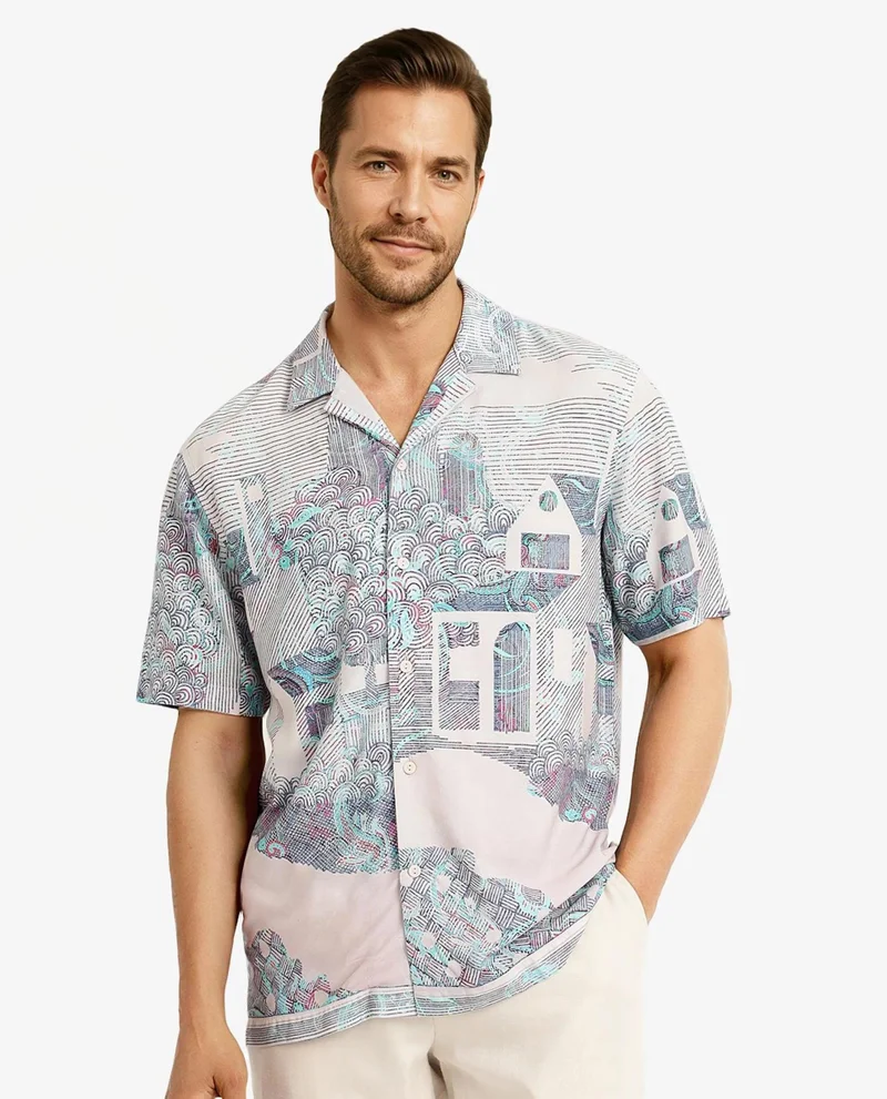 Rare Rabbit Men's Decorative Placement Print Boxy Shirt