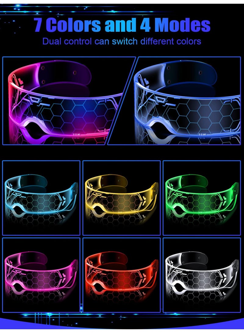Sweet seven 2 Pairs LED Visor Glasses - Futuristic Luminous Rave Glasses for Club Party - 7 Colors, 4 Modes - Image 5