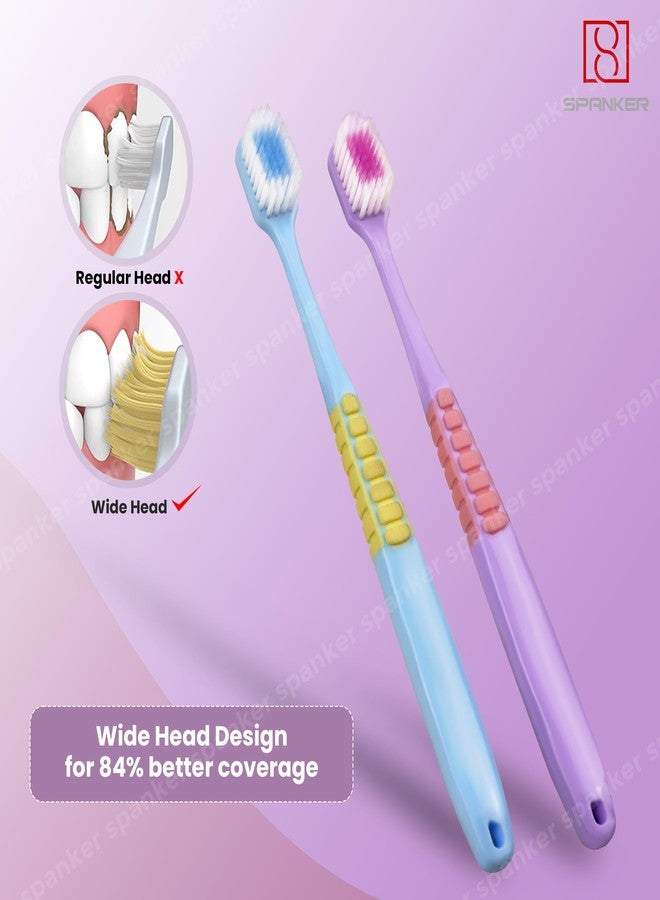 Spanker Pack of 5 Wide Head Adult Toothbrush with Double Inplanted Soft Feather Like Bristles Non Frizzing Toothbrush for Intensive Care Protect Fragile Gums for Good Cleaning Effect - Image 3