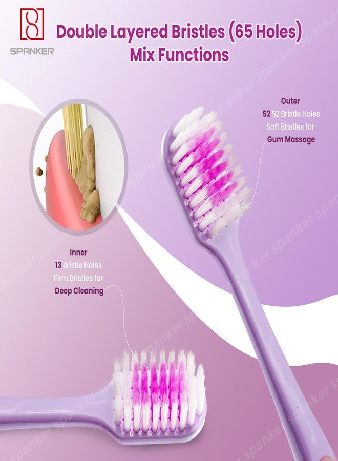 Spanker Pack of 5 Wide Head Adult Toothbrush with Double Inplanted Soft Feather Like Bristles Non Frizzing Toothbrush for Intensive Care Protect Fragile Gums for Good Cleaning Effect - Image 2