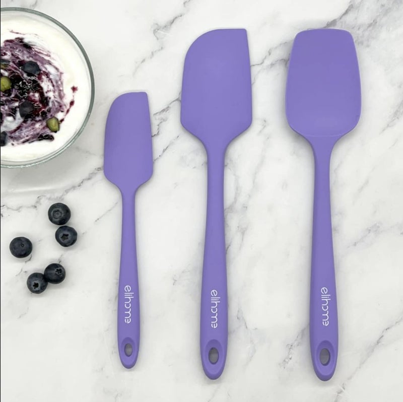 Elihome Chef Series 3 Piece Silicone Spatula Set - 600F Heat Resistant Non Stick Rubber Kitchen Scraper Spatulas for Cooking  Baking  and Mixing - BPA Free and LFGB Certified Silicone  Purple Color - Image 3