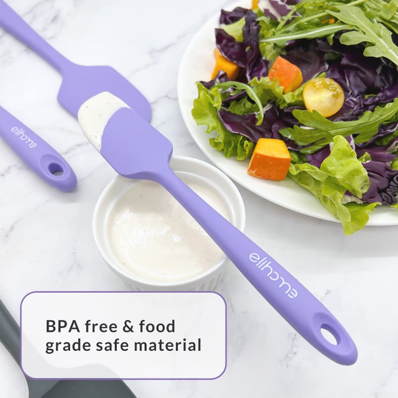Elihome Chef Series 3 Piece Silicone Spatula Set - 600F Heat Resistant Non Stick Rubber Kitchen Scraper Spatulas for Cooking  Baking  and Mixing - BPA Free and LFGB Certified Silicone  Purple Color - Image 4