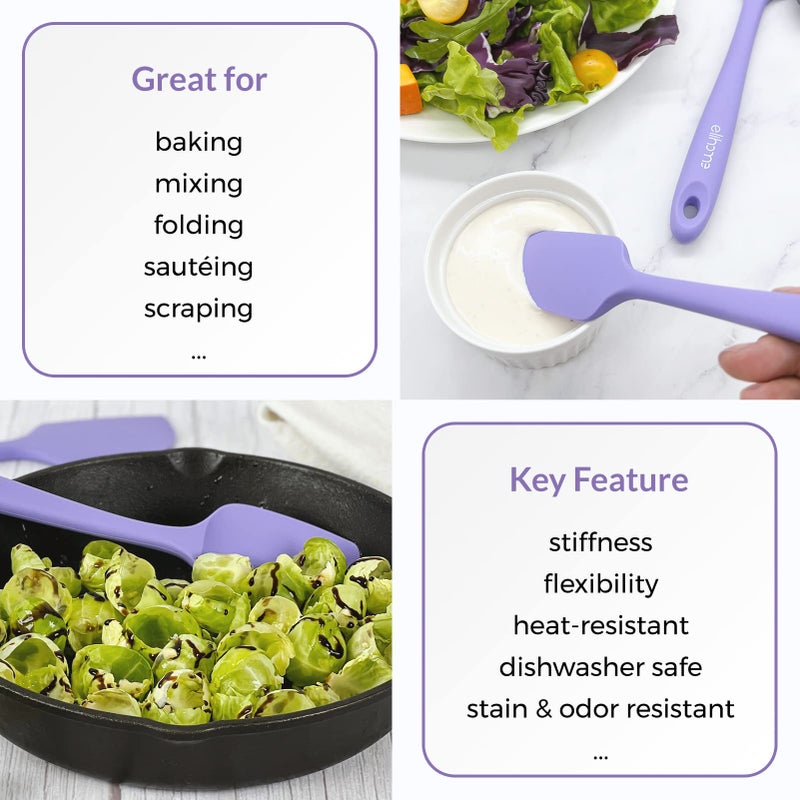 Elihome Chef Series 3 Piece Silicone Spatula Set - 600F Heat Resistant Non Stick Rubber Kitchen Scraper Spatulas for Cooking  Baking  and Mixing - BPA Free and LFGB Certified Silicone  Purple Color - Image 5