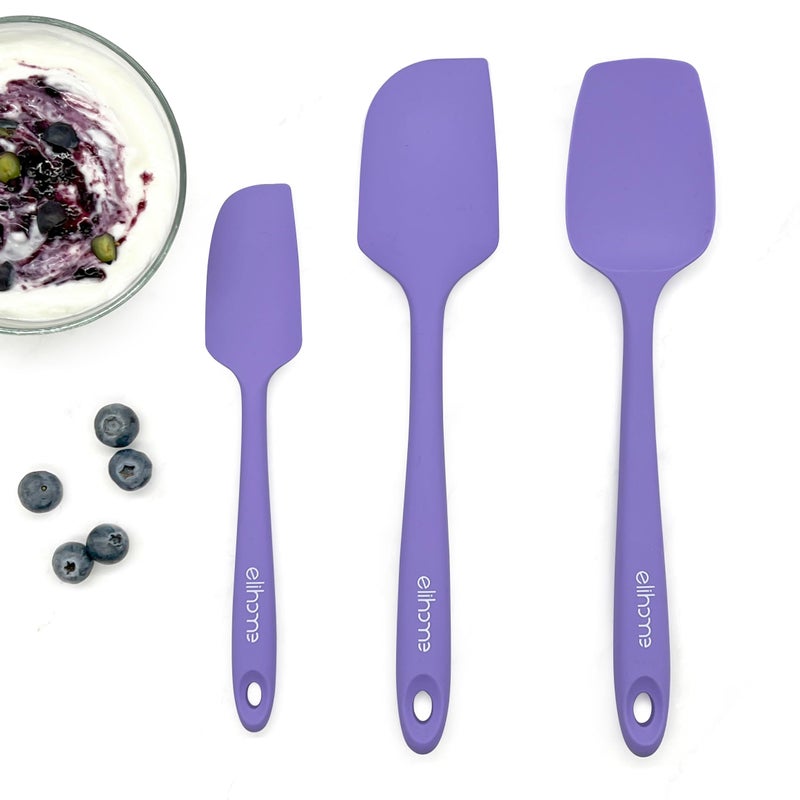 Elihome Chef Series 3 Piece Silicone Spatula Set - 600F Heat Resistant Non Stick Rubber Kitchen Scraper Spatulas for Cooking  Baking  and Mixing - BPA Free and LFGB Certified Silicone  Purple Color - Image 1