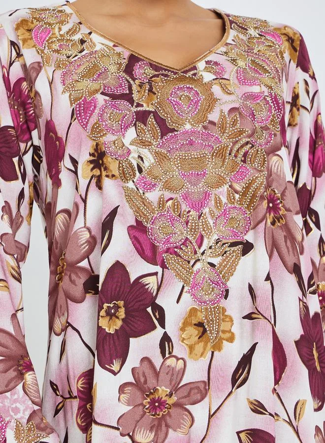 Amirah  Pink Floral Print Mukhawar Jalabiya for Women | Best Price UAE