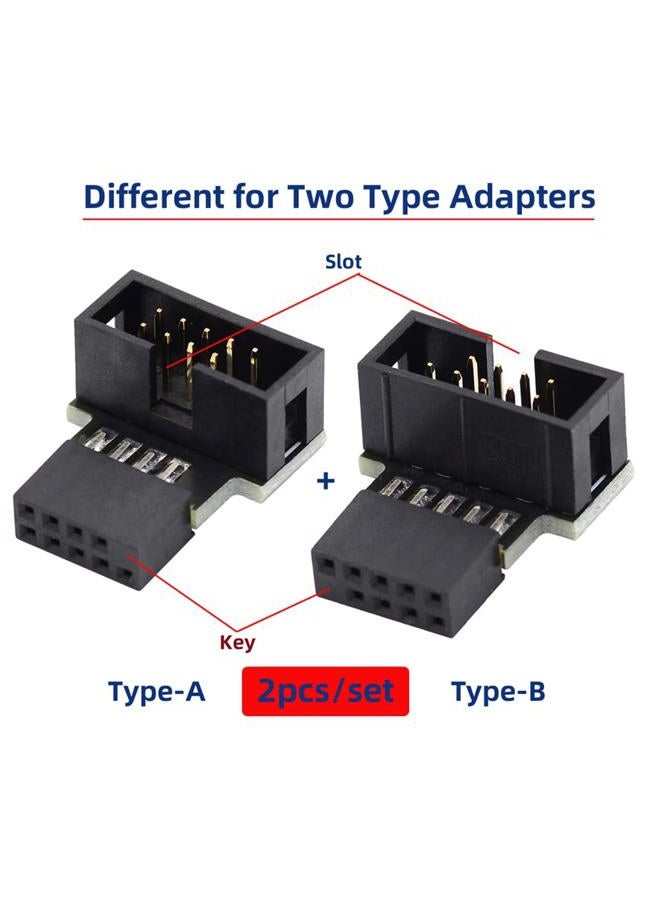 Cablecc 1set USB 2.0 10Pin 9Pin Header Extension Male to Female Down & Up 90 Degree Angled Adapter for Motherboard - Image 2