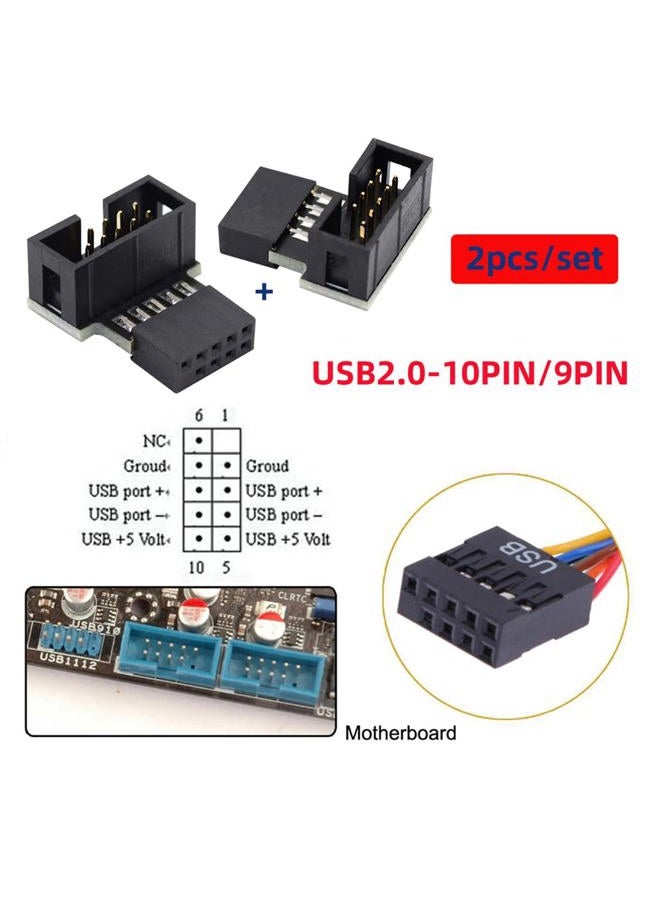 Cablecc 1set USB 2.0 10Pin 9Pin Header Extension Male to Female Down & Up 90 Degree Angled Adapter for Motherboard - Image 4
