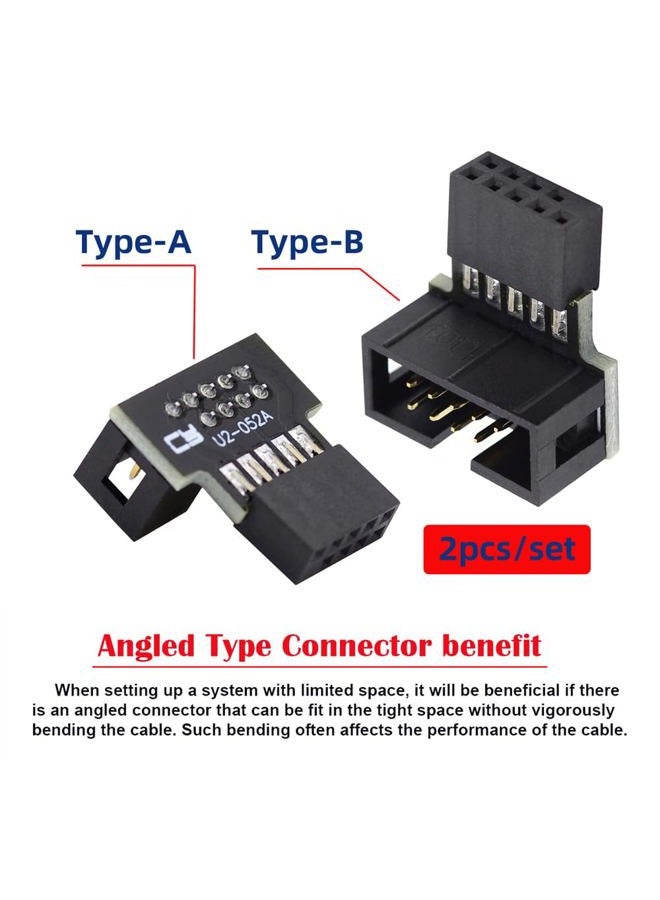 Cablecc 1set USB 2.0 10Pin 9Pin Header Extension Male to Female Down & Up 90 Degree Angled Adapter for Motherboard - Image 3