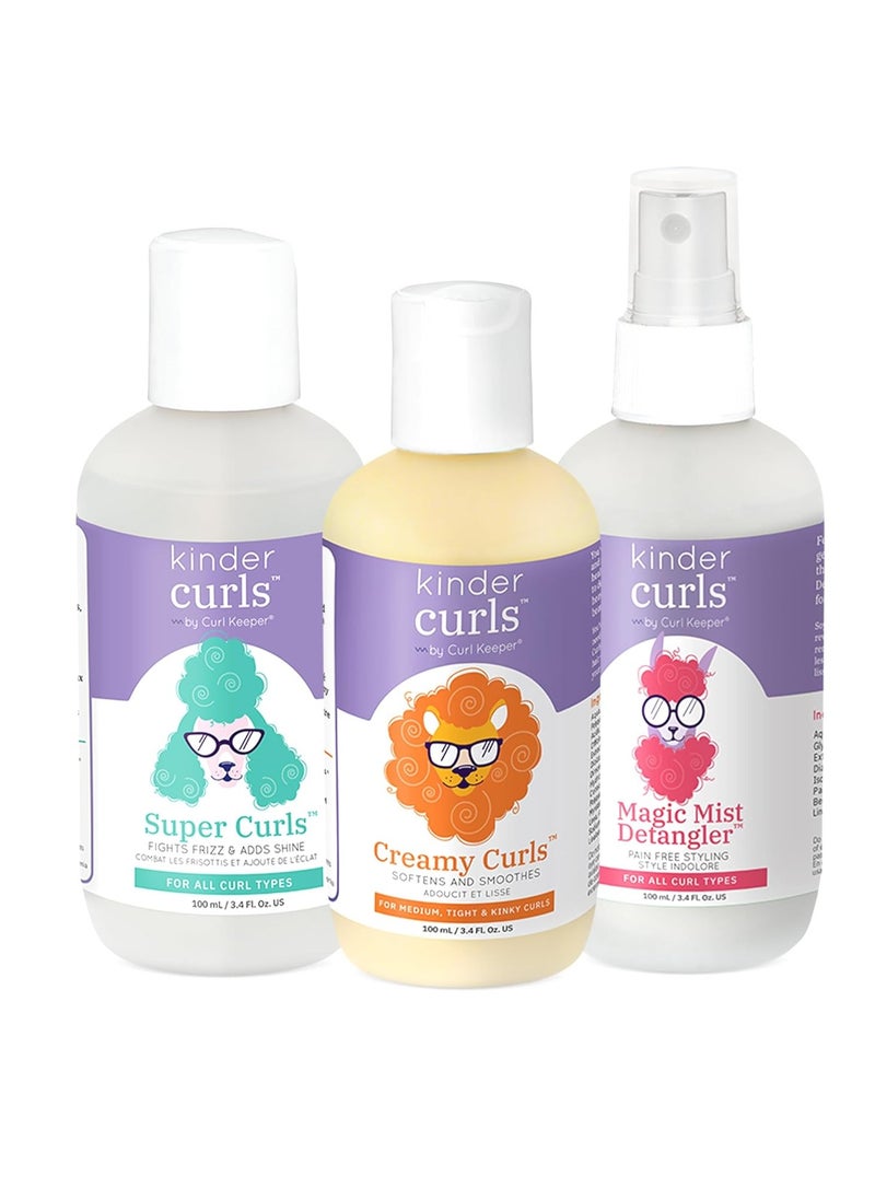 Curl Keeper Curl Keeper Kinder Curly Hair Products Travel Set for Kids - Super Curls Styler, Magic Mist Detangler Spray & Curl Cream for Natural Beauty ( 3-Pack, 3 oz each)  - Image 1