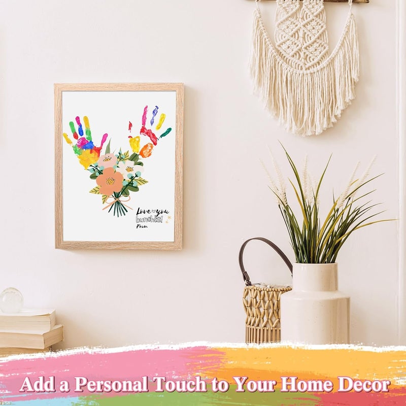 Marspark Handprint Craft Family DIY Paint Set Unique Birthday Gifts for Grandma Mom Father Mother Handmade Keepsake Include 16 Wood Frame 4 Flower Bouquet Papers 12 Colors Paint and Palette - Image 5