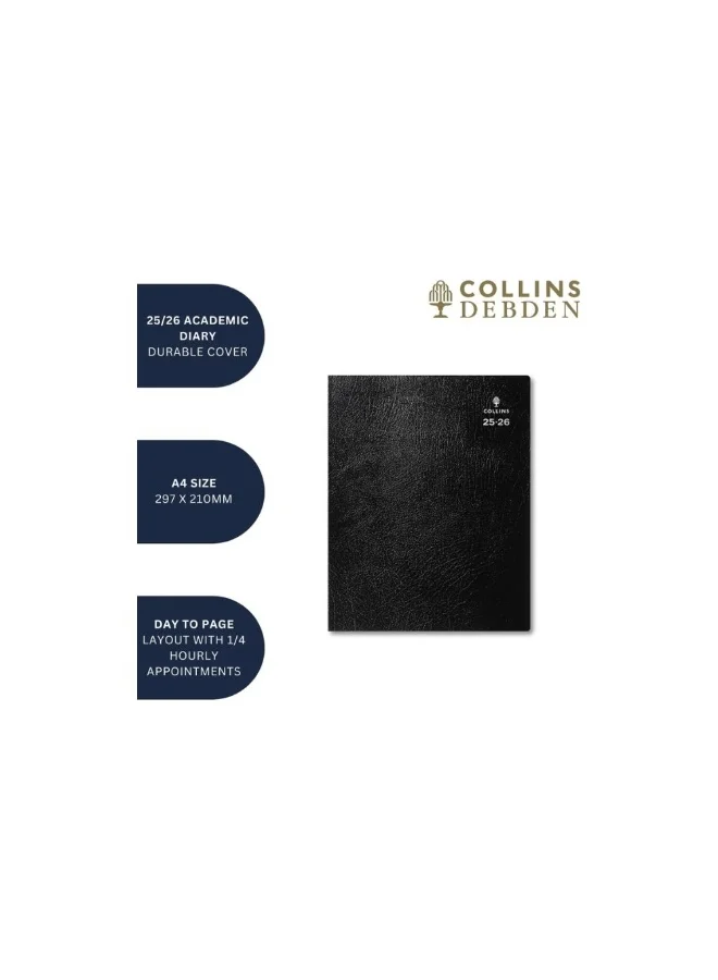 Collins Collins Leadership 12 Month Mid/Academic Year Planner, July 2025-July 2026- Day-to-Page Appointments Diary, A4 Size, Black