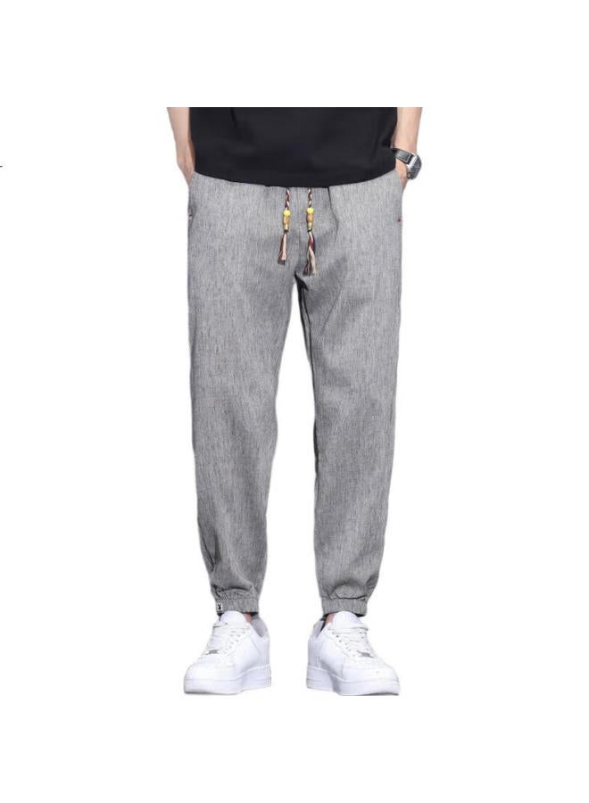 Playboy Men'S Summer Ice Silk Linen Thin Sports Loose-Fit Cuffed Trendy Cropped Pants - Image 2