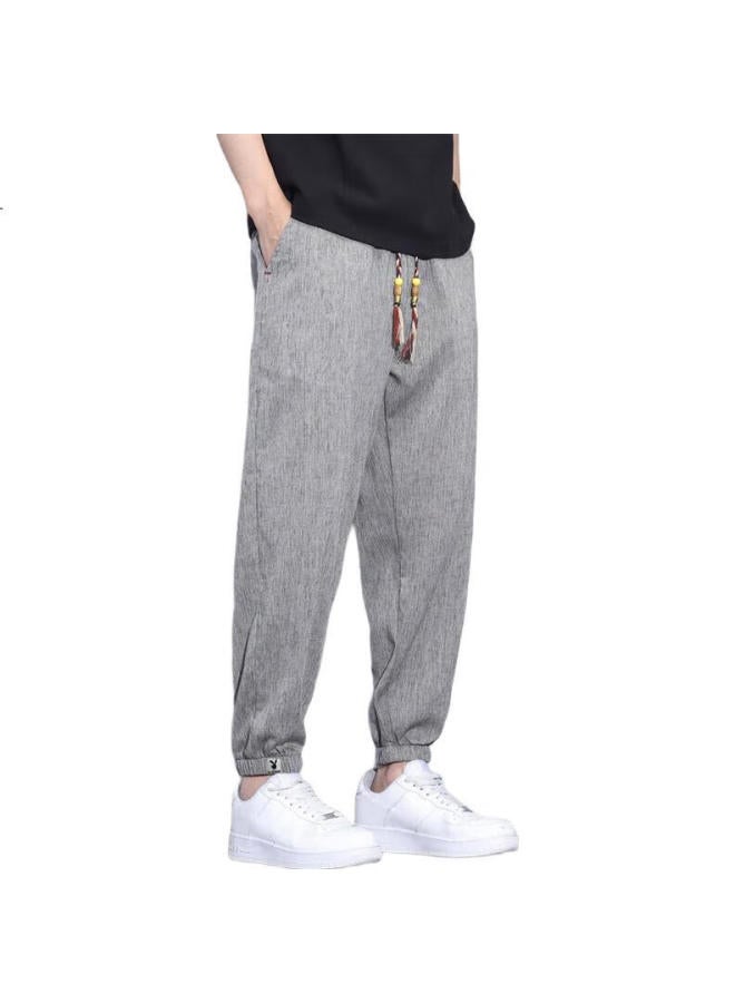 Playboy Men'S Summer Ice Silk Linen Thin Sports Loose-Fit Cuffed Trendy Cropped Pants - Image 3