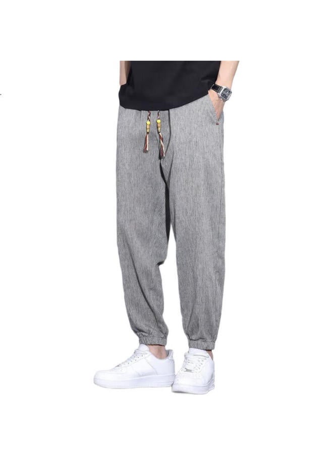 Playboy Men'S Summer Ice Silk Linen Thin Sports Loose-Fit Cuffed Trendy Cropped Pants - Image 1