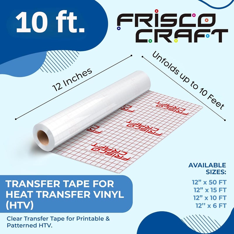 Frisco Craft شريط نقل لفيبر حراري - شريط شفاف للكي للطباعة والنقوش HTV واللاصق، للحرف الكبيرة والصغيرة، مكبس حراري، قابل لإعادة الاستخدام حتى 5 مرات، لاصق قوي (12 بوصة × 10 قدم) - Image 2