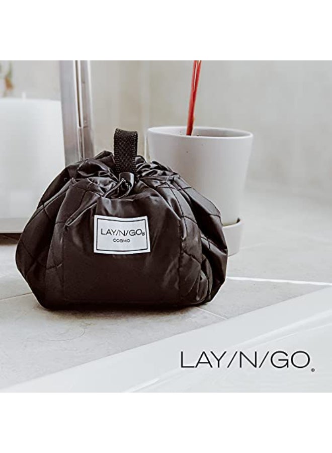 Lay-n-Go LaynGo Cosmo Layflat Drawstring Cosmetic Makeup Bag Organizer wZipper Pocket Brush Loops More Cinch to Close Lay Flat to Use Durable Machine Wash Travel Toiletry Bag 20 LipsBlack - Image 4