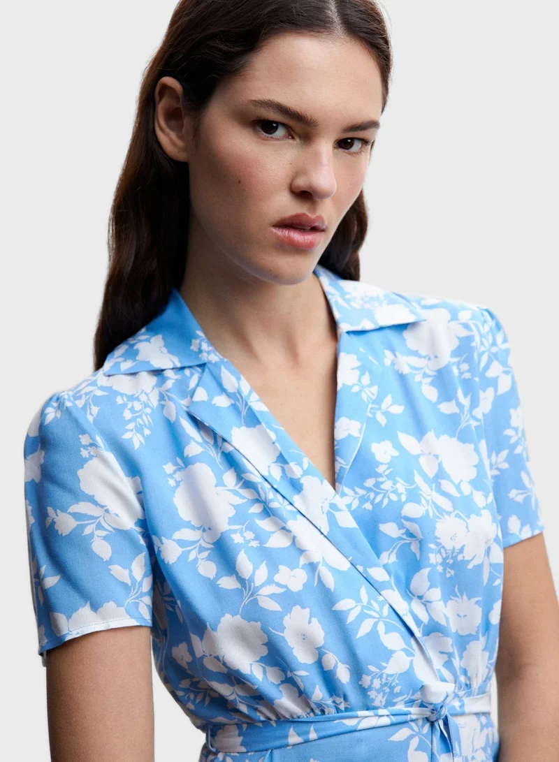MANGO Floral Print Tie Detail Dress