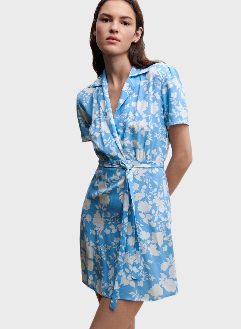 MANGO Floral Print Tie Detail Dress