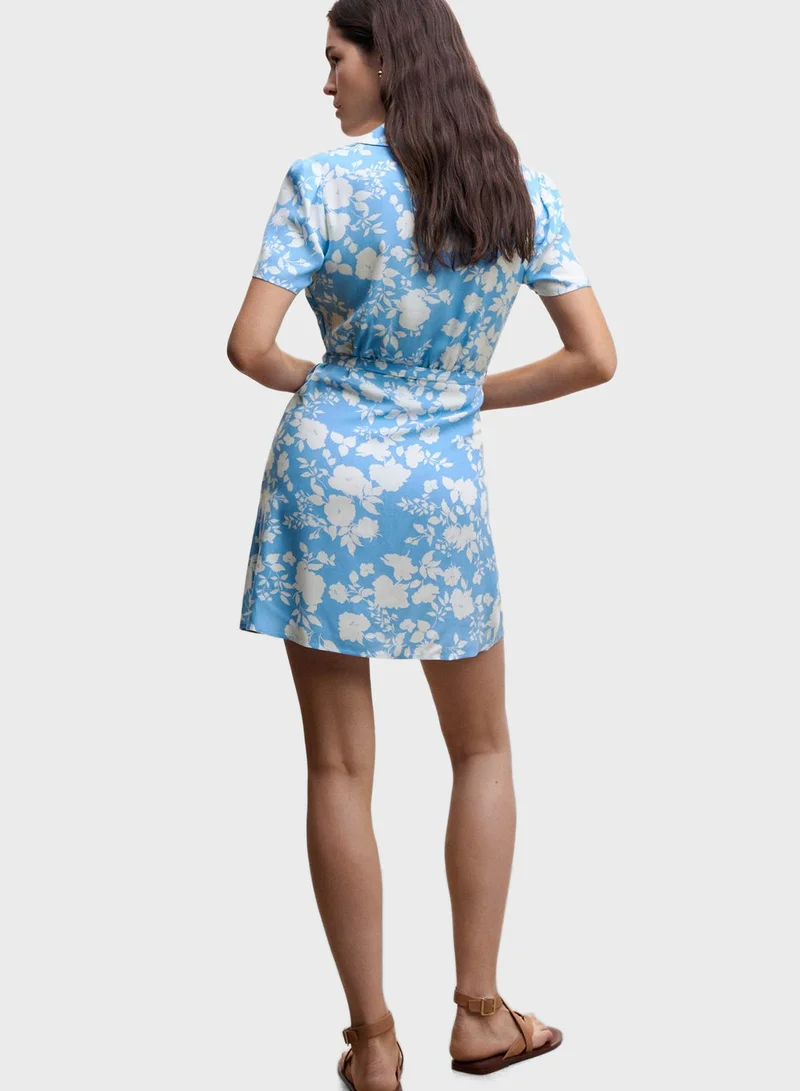MANGO Floral Print Tie Detail Dress