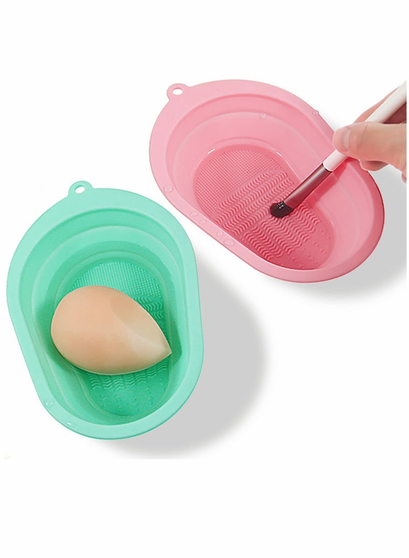 KASTWAVE Brush, Makeup Brush Cleaning Mat, Silicone Makeup Brush Scrubber, Cosmetic Brush Cleaner, Brush Cleaning Pad, Foldable Makeup Brush, for Makeup Brush, Makeup Sponge (Pink & Green) - Image 1