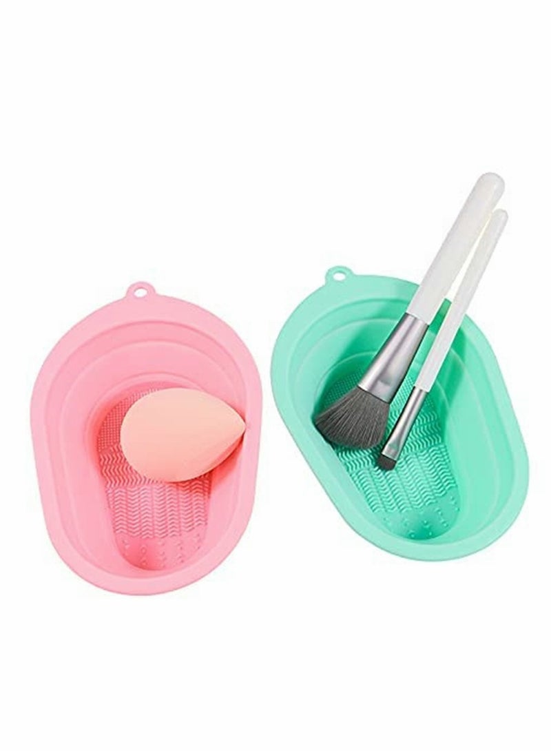 KASTWAVE Brush, Makeup Brush Cleaning Mat, Silicone Makeup Brush Scrubber, Cosmetic Brush Cleaner, Brush Cleaning Pad, Foldable Makeup Brush, for Makeup Brush, Makeup Sponge (Pink & Green) - Image 2