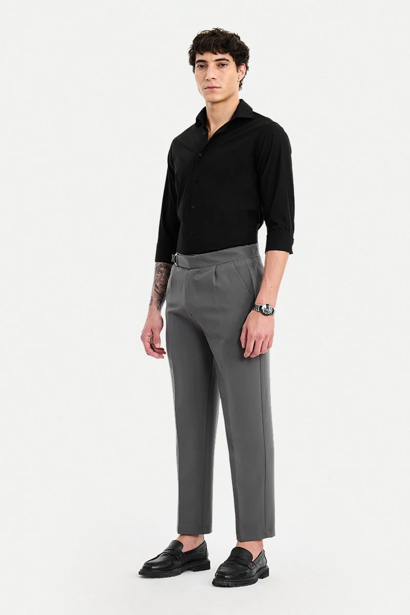 سنيتش Dark Grey Solid Relaxed Formal Trousers