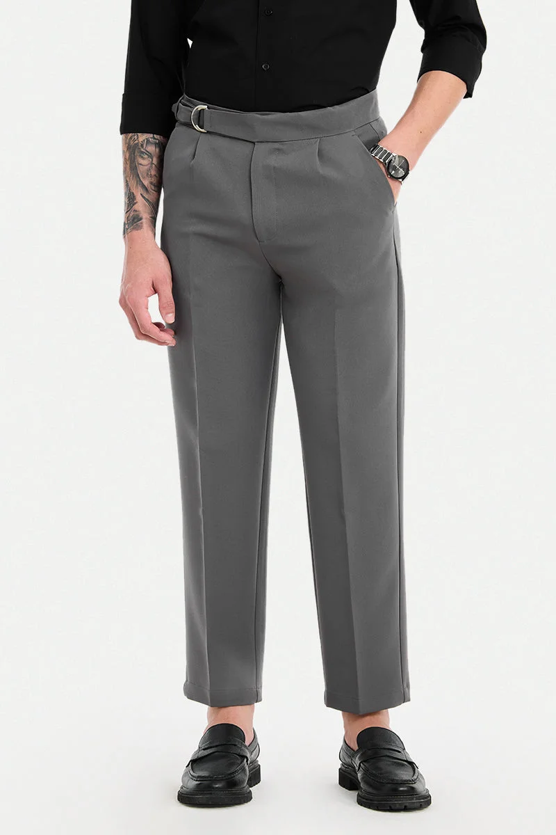 سنيتش Dark Grey Solid Relaxed Formal Trousers