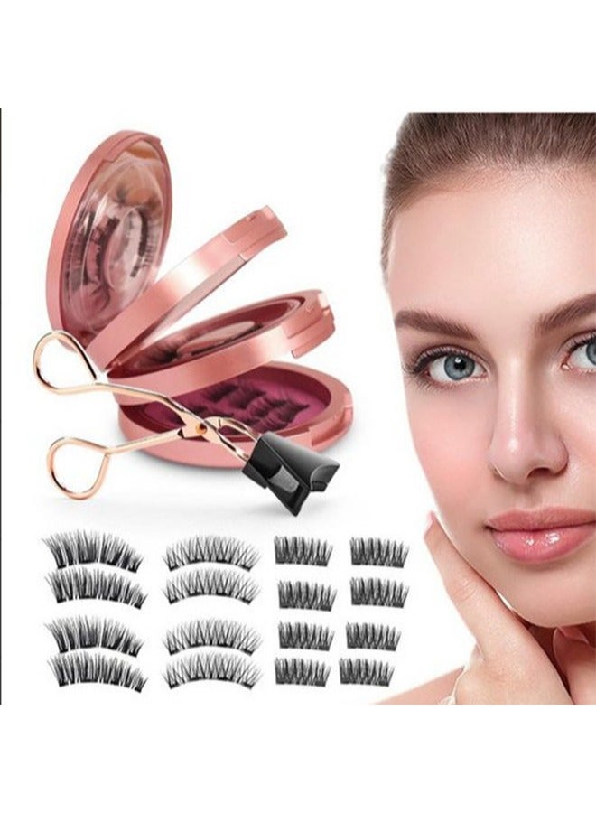 رموش مغناطيسية بدون محدد عيون، رموش صناعية مغناطيسية خفيفة الوزن، رموش مغناطيسية مزدوجة قابلة لإعادة الاستخدام مع 8 أزواج، مظهر طبيعي بدون غراء، مجموعة رموش صناعية ثلاثية الأبعاد مع أداة وضع، سهلة الارتداء (وردي) - Image 1