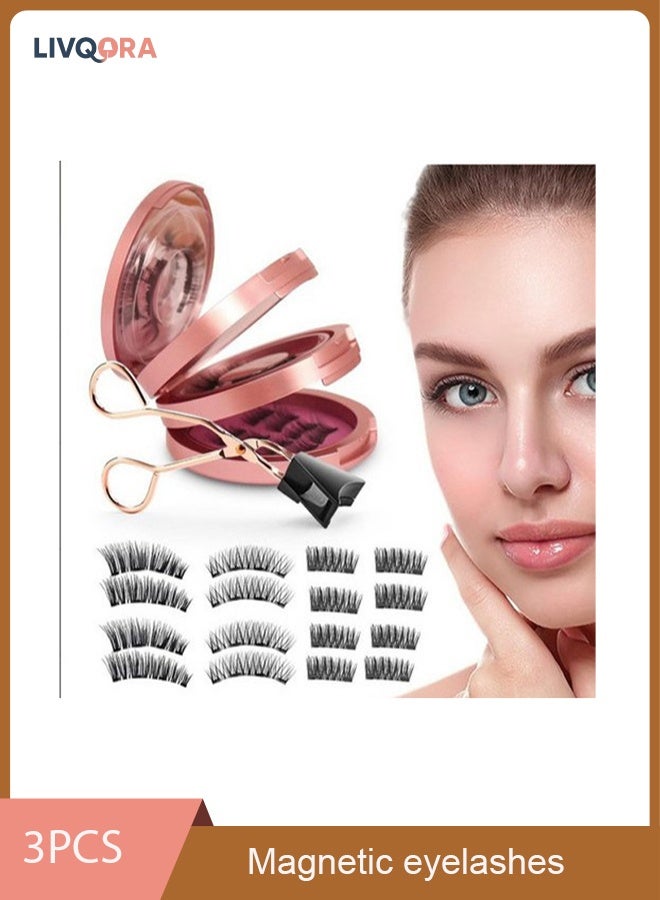 ليفقورا رموش مغناطيسية بدون محدد عيون، رموش صناعية مغناطيسية خفيفة الوزن، رموش مغناطيسية مزدوجة قابلة لإعادة الاستخدام مع 8 أزواج، مظهر طبيعي بدون غراء، مجموعة رموش صناعية ثلاثية الأبعاد مع أداة وضع، سهلة الارتداء (وردي) - Image 1
