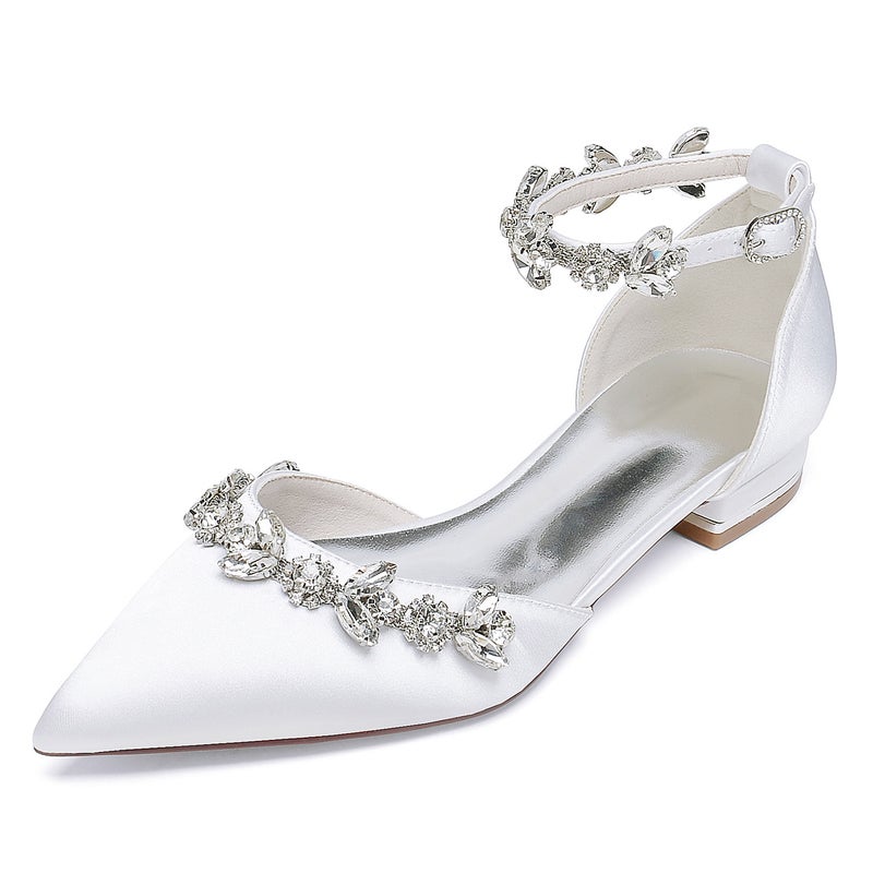 2025 Ladies Flat Heel Pointed Diamond Chain Wristband Wedding Shoes Bridal Shoes Bridesmaid Shoes Banquet Shoes 18448-46M - Image 1