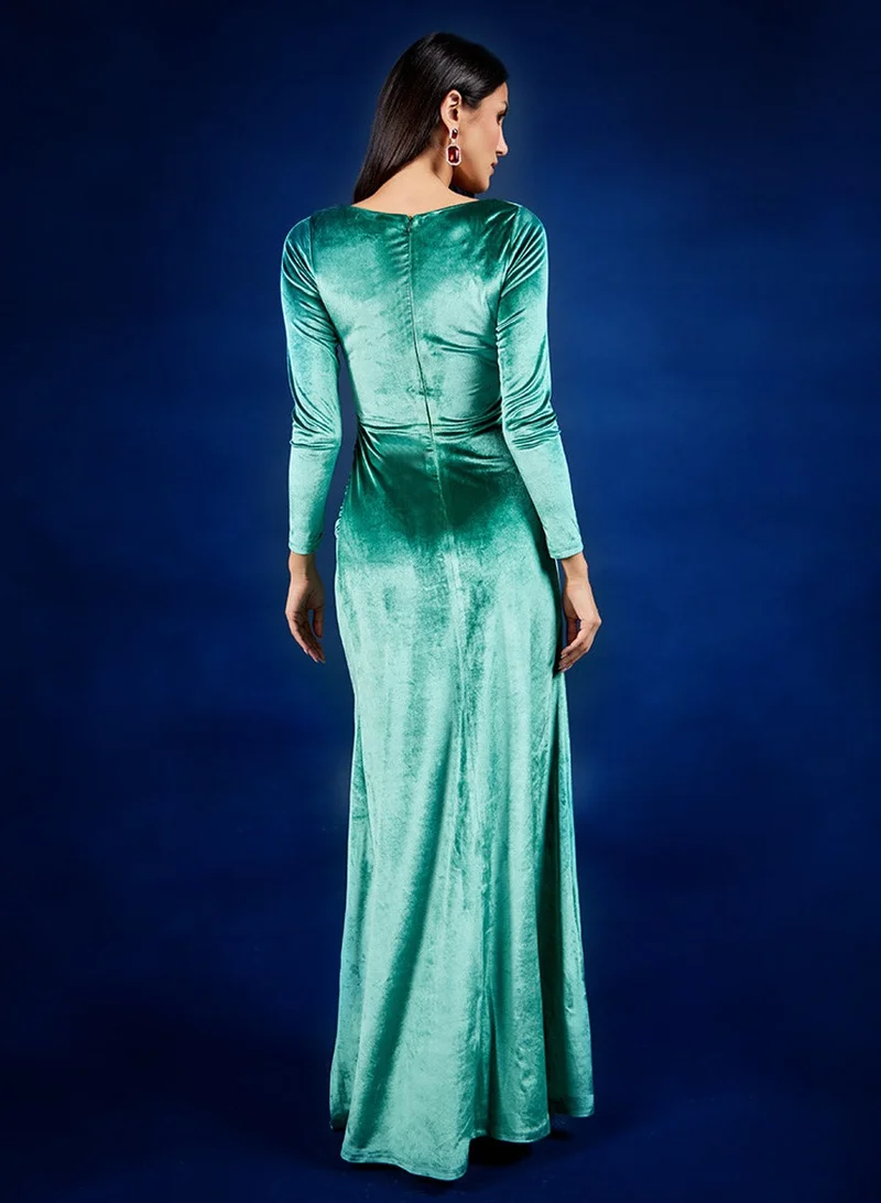 Zigzag Velvet Slit Gown