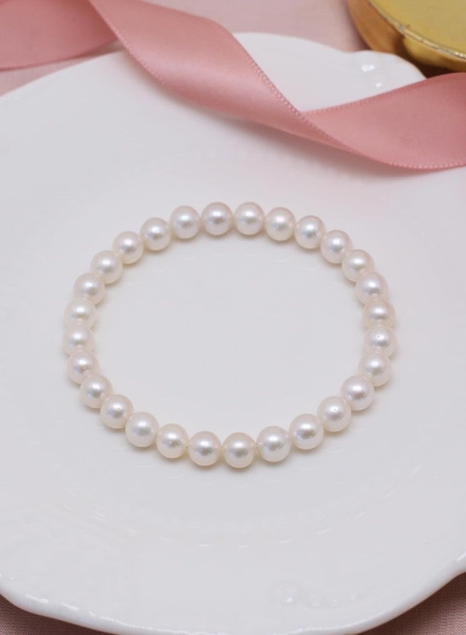 Lulau Freshwater Pearl Stretch Bracelets For Women With 6mm White Cultured Pearls Classic Bracelet (7 inches) - Image 5