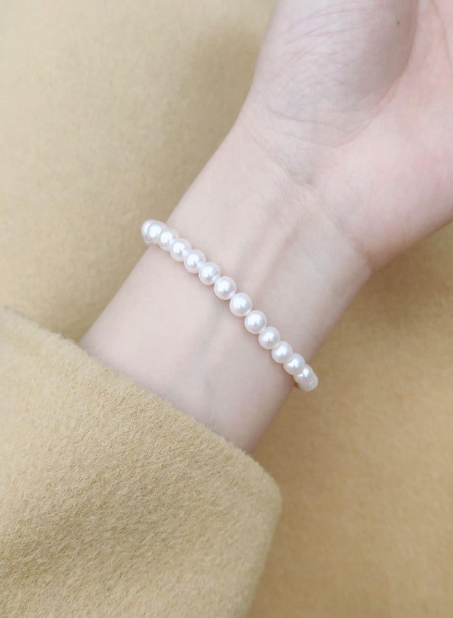 Lulau Freshwater Pearl Stretch Bracelets For Women With 6mm White Cultured Pearls Classic Bracelet (7 inches) - Image 3