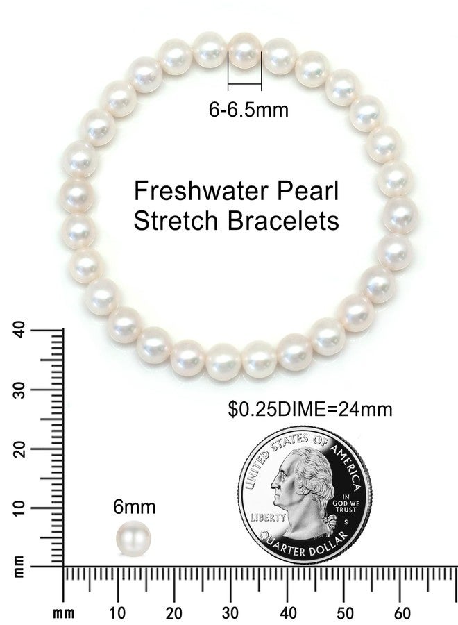 Lulau Freshwater Pearl Stretch Bracelets For Women With 6mm White Cultured Pearls Classic Bracelet (7 inches) - Image 2