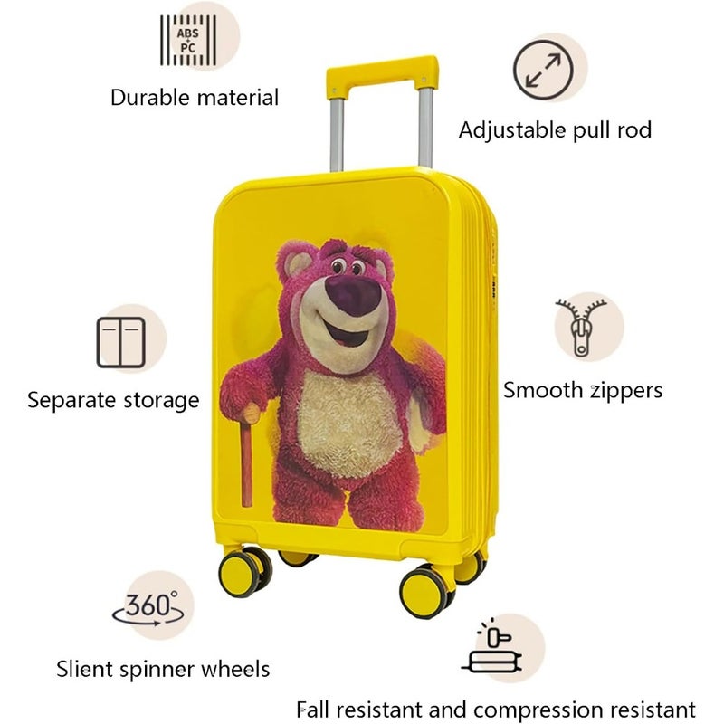 20" Luggage Rolling Suitcase with 3D Multiple View Design, ABS PC Material, Cute Cartoon Character Pattern Travel Trolley Case for Girls Boys yellow(Losto ) - Image 3