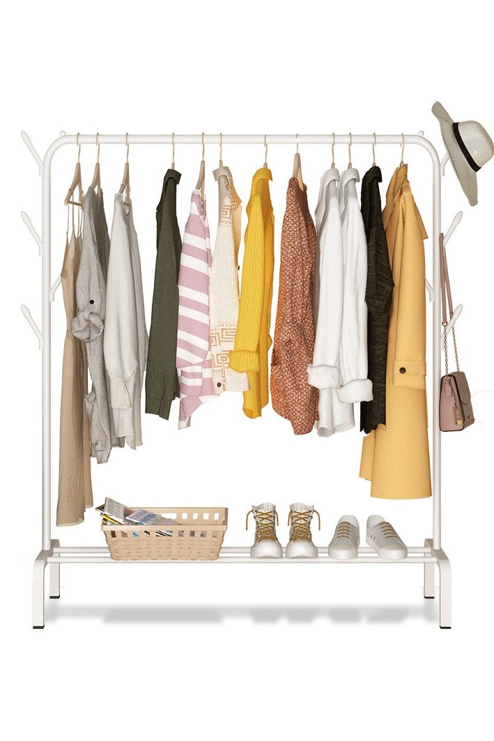 CAZADORA Upgrade your home organization with the CAZADORA Premium Clothes Rack. Designed for versatility and durability, this metal clothes stand is perfect for hanging coats, dresses, or daily outfits. Equipped with one or two storage shelves for shoes, bags, or boxes, and available with single or double hanging bars. Made from high-quality materials and finished in sleek white or black. Choose from five different sizes to suit your space – bedroom, bathroom, or hallway. Simple yet stylish solution for clutter-free living. - Image 1