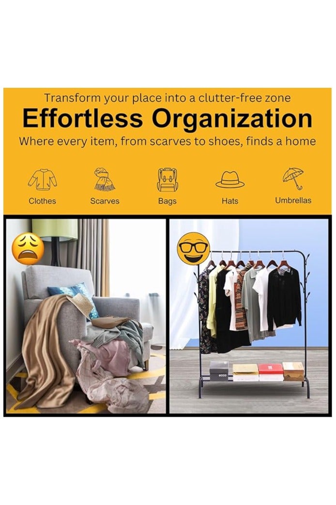 CAZADORA Upgrade your home organization with the CAZADORA Premium Clothes Rack. Designed for versatility and durability, this metal clothes stand is perfect for hanging coats, dresses, or daily outfits. Equipped with one or two storage shelves for shoes, bags, or boxes, and available with single or double hanging bars. Made from high-quality materials and finished in sleek white or black. Choose from five different sizes to suit your space – bedroom, bathroom, or hallway. Simple yet stylish solution for clutter-free living. - Image 3