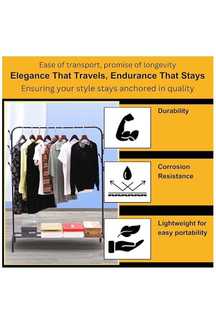 CAZADORA Upgrade your home organization with the CAZADORA Premium Clothes Rack. Designed for versatility and durability, this metal clothes stand is perfect for hanging coats, dresses, or daily outfits. Equipped with one or two storage shelves for shoes, bags, or boxes, and available with single or double hanging bars. Made from high-quality materials and finished in sleek white or black. Choose from five different sizes to suit your space – bedroom, bathroom, or hallway. Simple yet stylish solution for clutter-free living. - Image 5