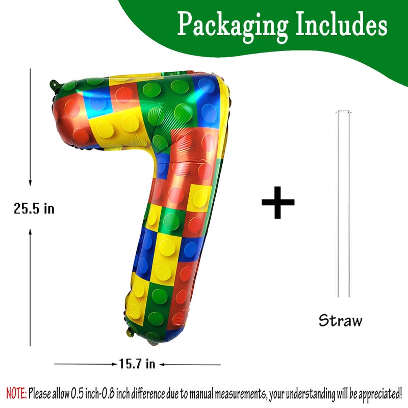 CHANGZHONG 32 Inch Building Block Number 7 Balloons 7 year birthday Block Themed Large Big Helium Foil Mylar Balloon for Girls Boys 7th Birthday Party Decoration Supplies - Image 2