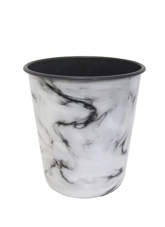 Toshionics - 2 Pieces 13L Round Dust Bin with Marble Effect Prints Modern Style Plastic Trash Can Garbage Bin Open Top Design Waste Basket Garbage Container Cylindrical Waste Bin for Office Bedrooms Kitchen Bathroom Multipurpose Usage Trash Bin 12"x9.5" - Image 1