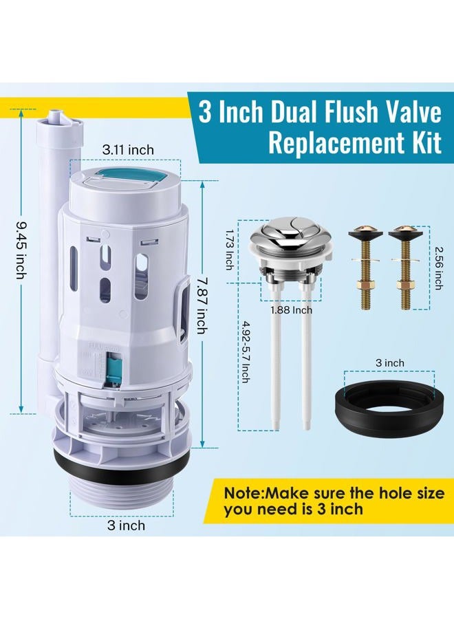Saillong 3 Inch Dual Flush Valve Replacement Kit with Top Push Button, Tank to Bowl Gasket and Bolts, Toilet Repair Kit Inside Tank for 2 Piece Toilet, Easy to Install - Image 2