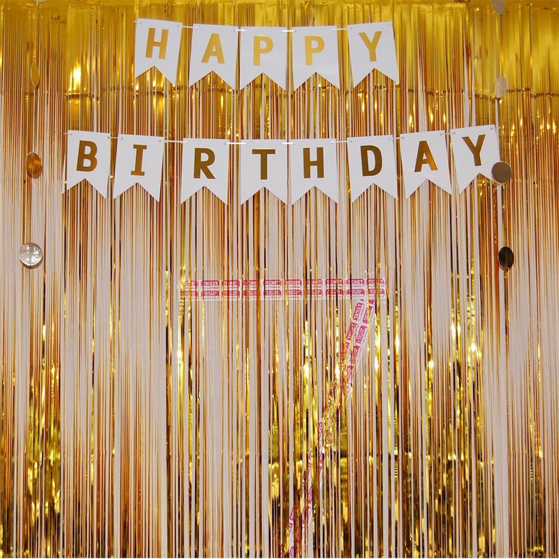 Blukey Happy Birthday Banner With Shiny Gold Letters, Swallowtail Design Hanging Signs Party Decorations (White) - Image 4