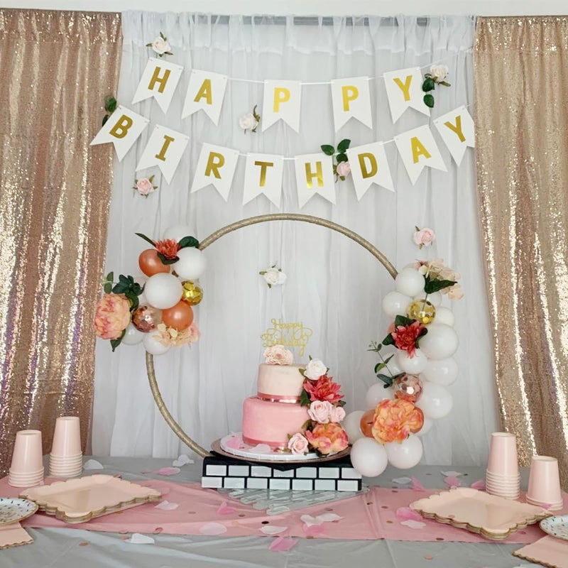 Blukey Happy Birthday Banner With Shiny Gold Letters, Swallowtail Design Hanging Signs Party Decorations (White) - Image 2
