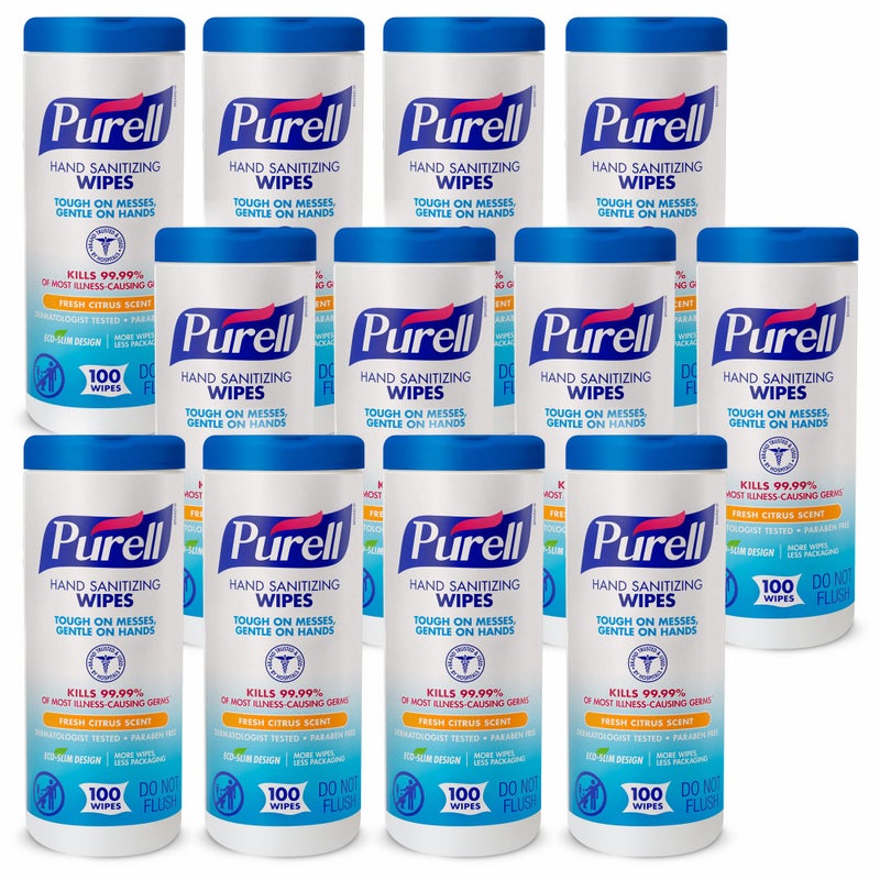 Purell Hand Sanitizing Wipes Non-Alcohol Formula, Fresh Citrus Scent, 100 Count Non-Linting Hand Wipes in Eco-Slim Wipe Canister (Pack of 12) -9111-12 - Image 1