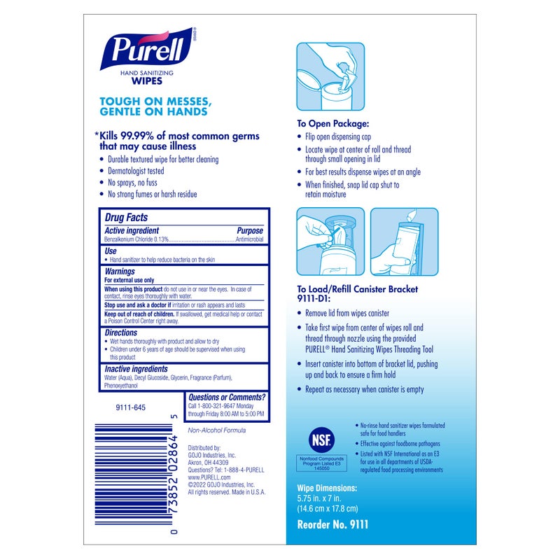 Purell Hand Sanitizing Wipes Non-Alcohol Formula, Fresh Citrus Scent, 100 Count Non-Linting Hand Wipes in Eco-Slim Wipe Canister (Pack of 12) -9111-12 - Image 2