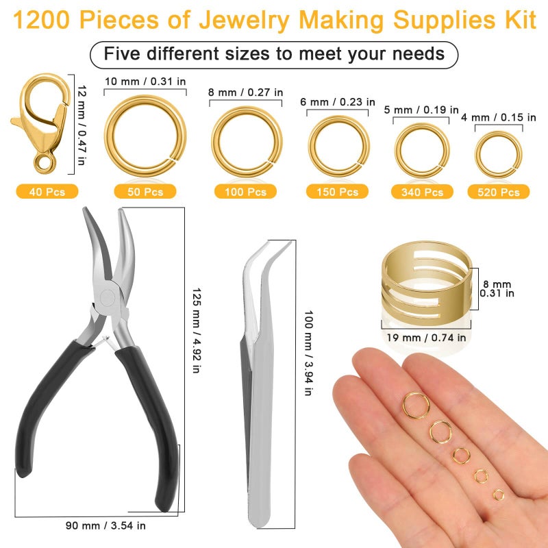 Anezus 1200PCS Jump Rings for Jewelry Making Kit, Gold, Jewelry Making Supplies and Necklace Repair, Modern Style, Small Size, Not Foldable - Image 3