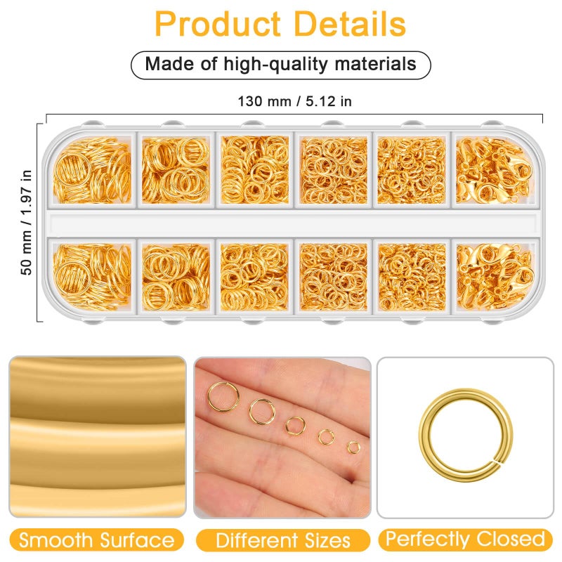 Anezus 1200PCS Jump Rings for Jewelry Making Kit, Gold, Jewelry Making Supplies and Necklace Repair, Modern Style, Small Size, Not Foldable - Image 5