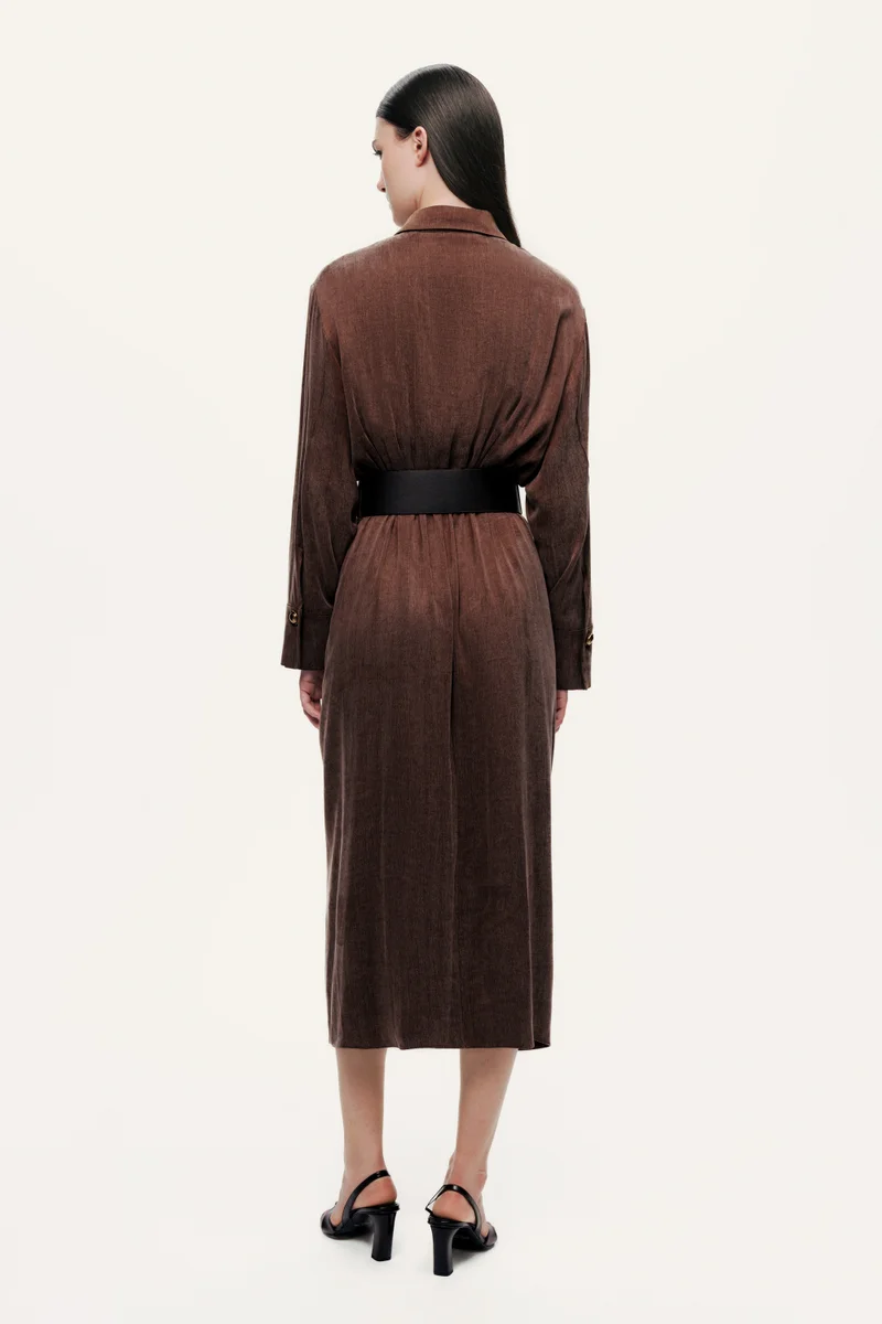 نوكتورن فستان ماكسي بياقة قميص ورباط