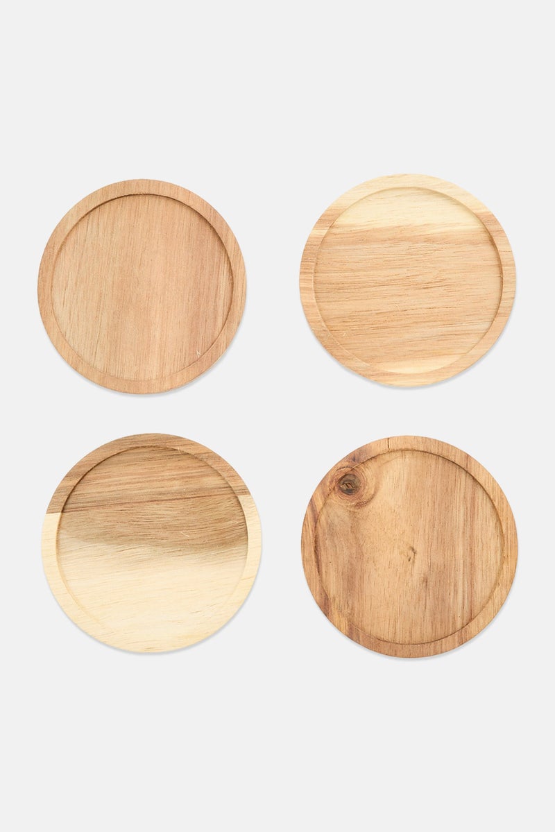 Bombay 4 Pieces Acacia Coaster Set, Brown - Image 1